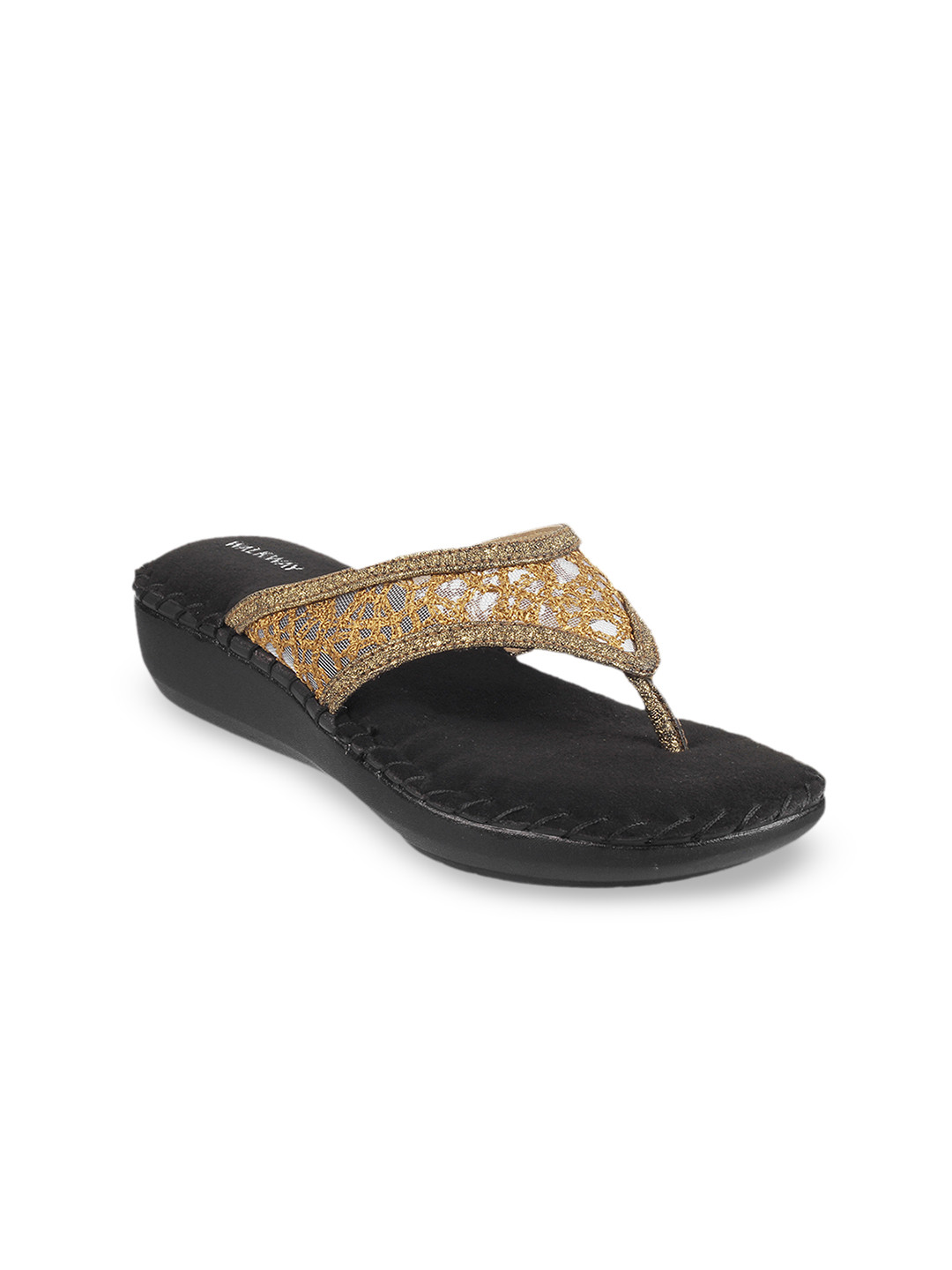 

WALKWAY by Metro Women Gold-Toned Embroidered Open Toe Flats
