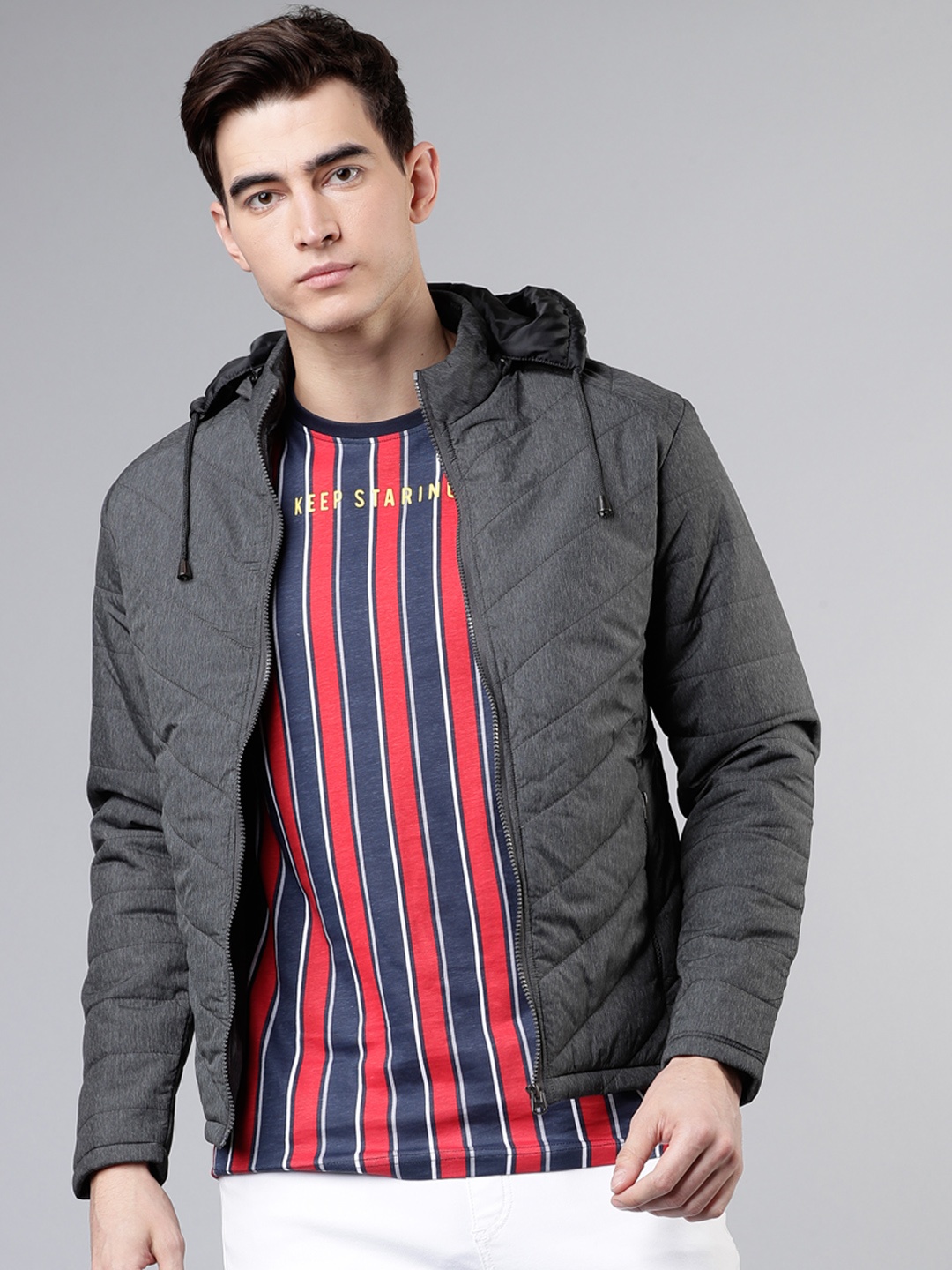 

LOCOMOTIVE Men Charcoal Solid Puffer Jacket