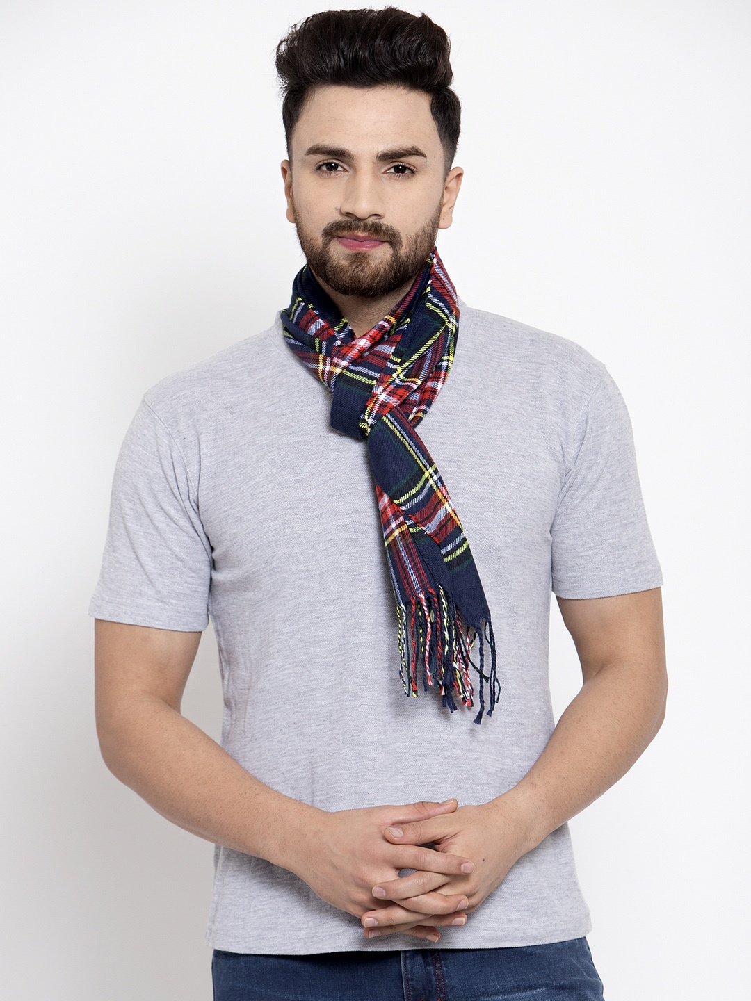 

Calvadoss Men Blue & Grey Checked Muffler