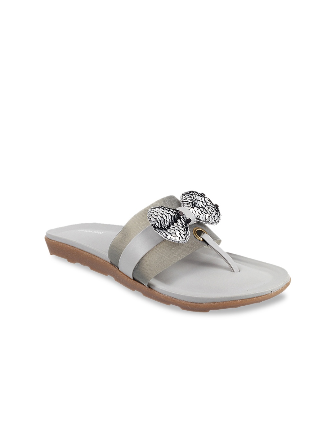 

WALKWAY by Metro Women Gunmetal-Toned Embellished Open Toe Flats, Metallic