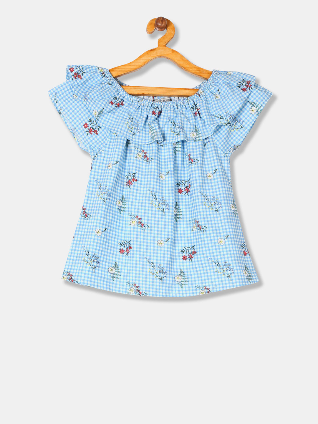 

Cherokee Girls Blue Checked A-Line Pure Cotton Top