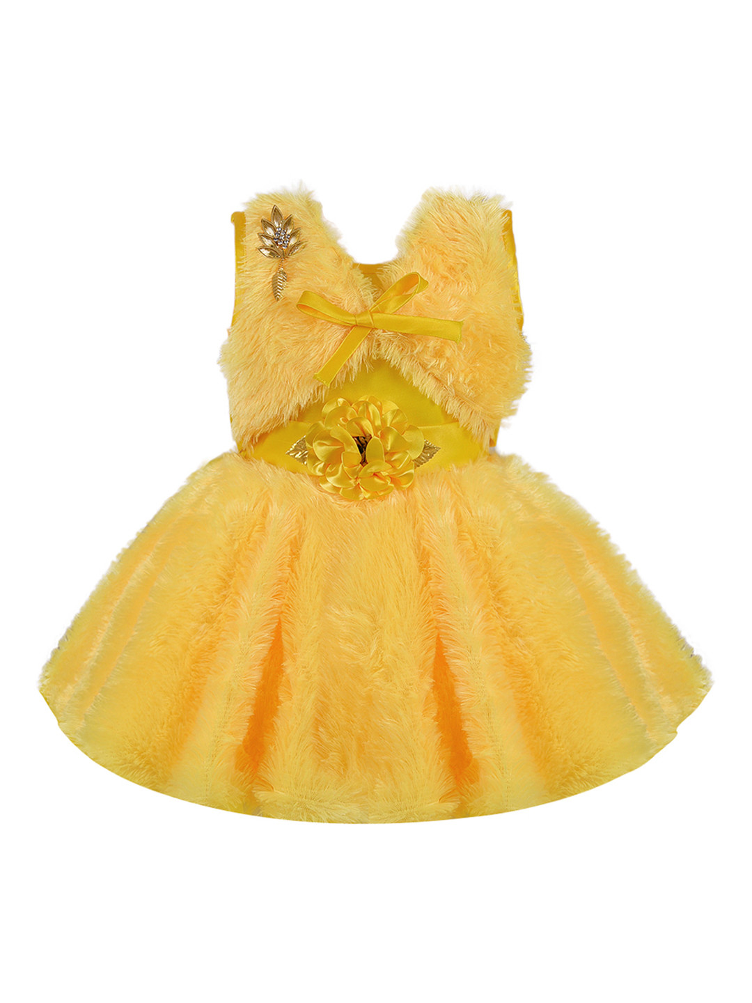 

Wish Karo Girls Yellow Self Design Fit and Flare Dress