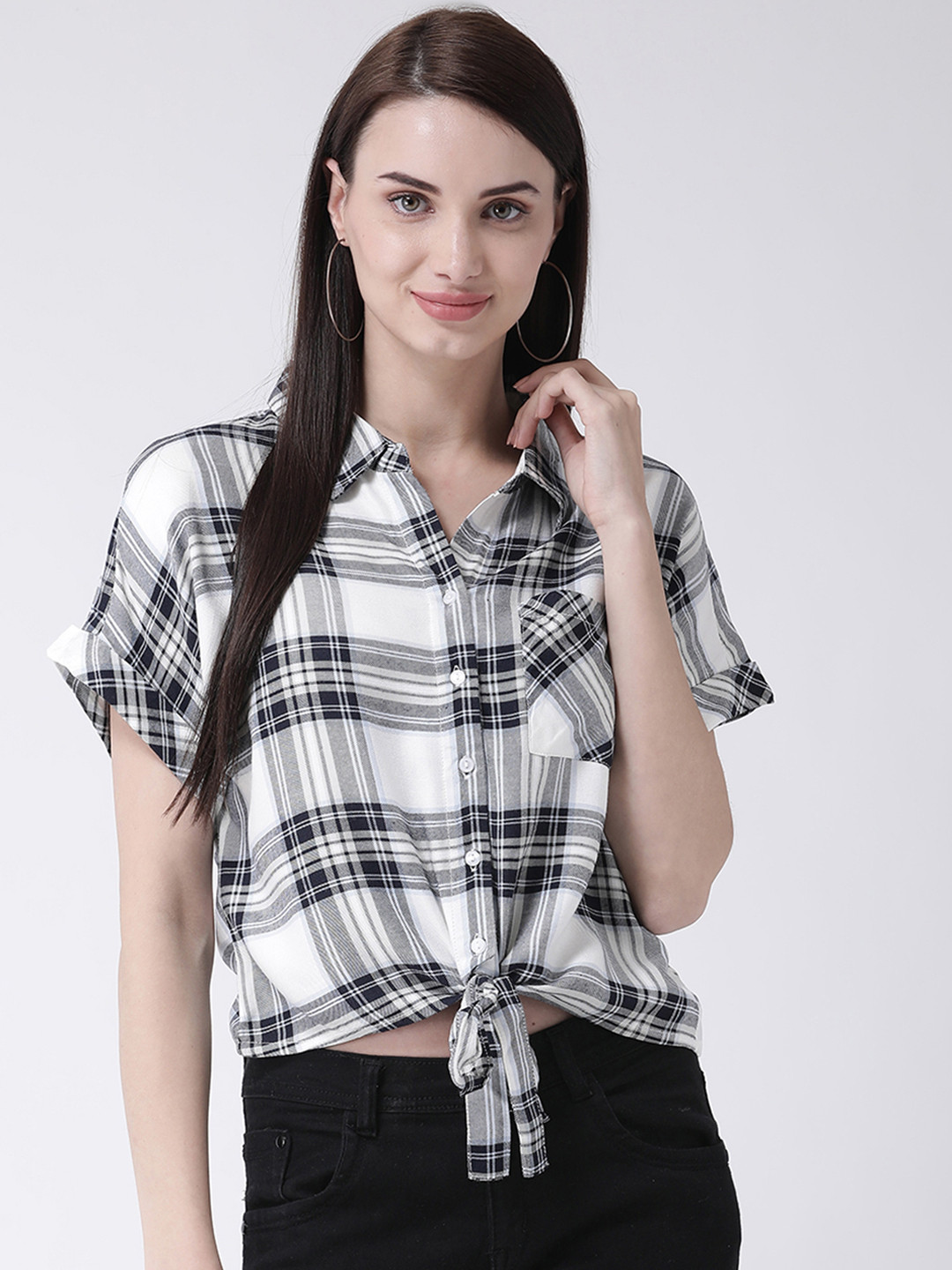 

Latin Quarters Women White Checked Shirt Style Top