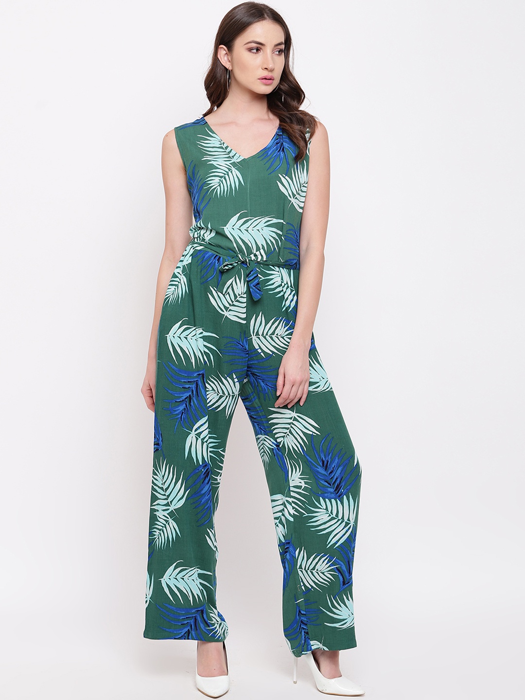 

Mayra Women Green & Blue Printed Basic Jumpsuit
