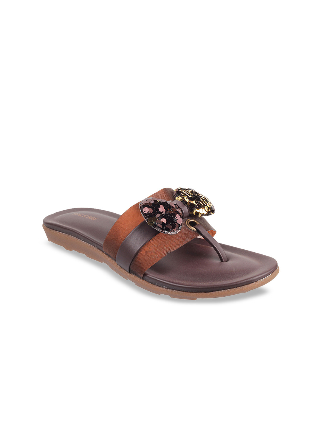 

WALKWAY by Metro Women Bronze-Toned Embellished Open Toe Flats