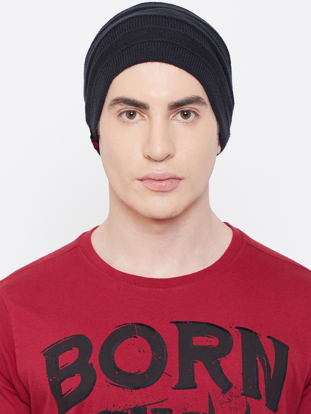 

PUNK Men Charcoal Black Solid Beanie