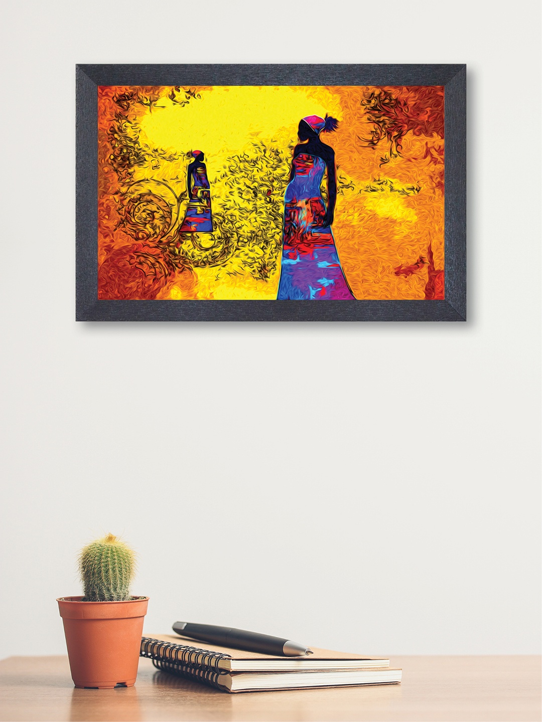 

nest ART Orange & Black Women Standing Framed Painting