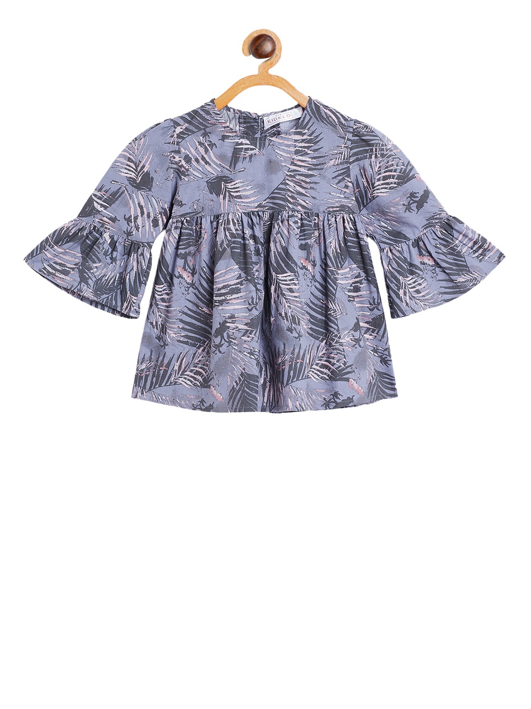 

KIDKLO Girls Grey Printed A-Line Pure Cotton Top