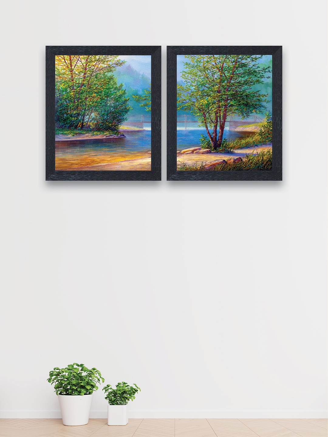 

nest ART Set of 2 Blue & Green Beautiful Nature Portrait Framed Wood Wall Art