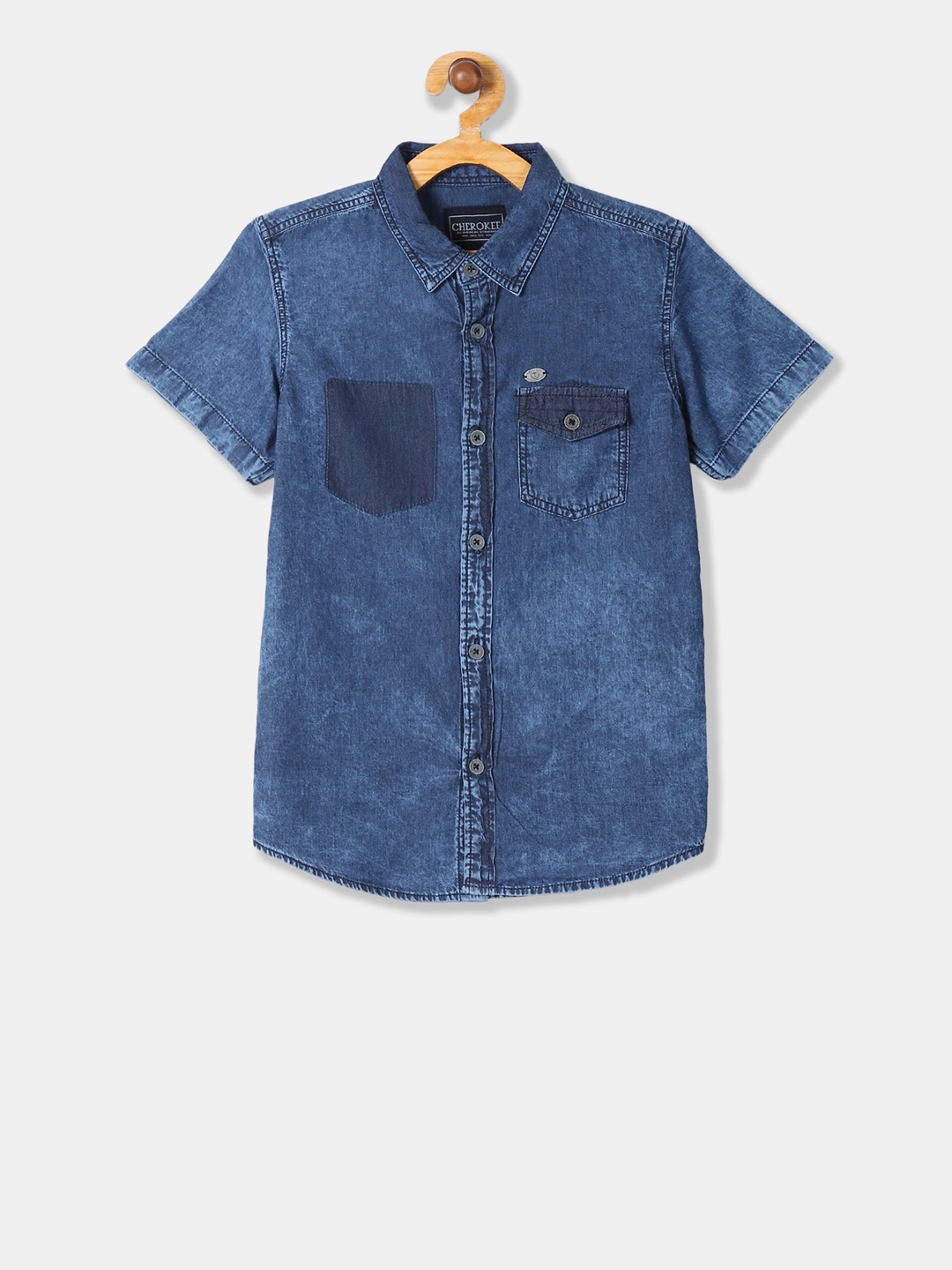 

Cherokee Boys Blue Solid Regular Fit Chambray Casual Shirt