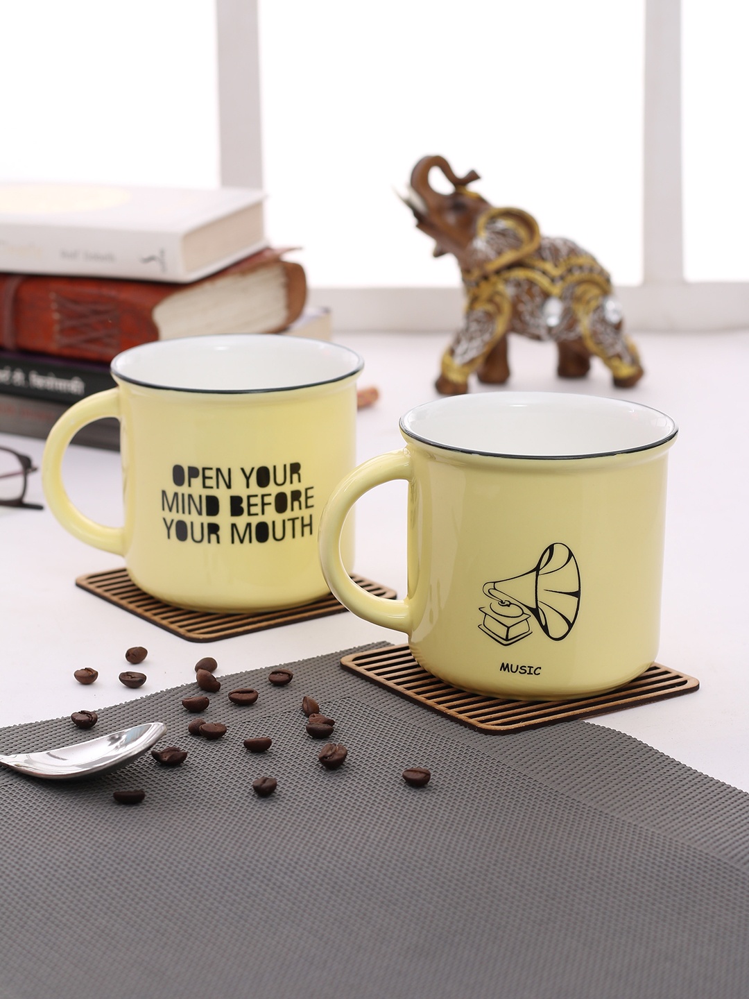 

JCPL Cream-Coloured 2-Pieces Printed Porcelain Cups Set