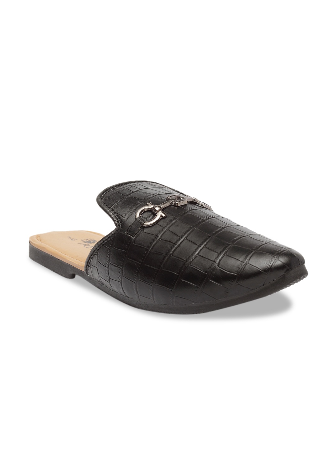 

TREEMODA Men Black Croc Textured Mules