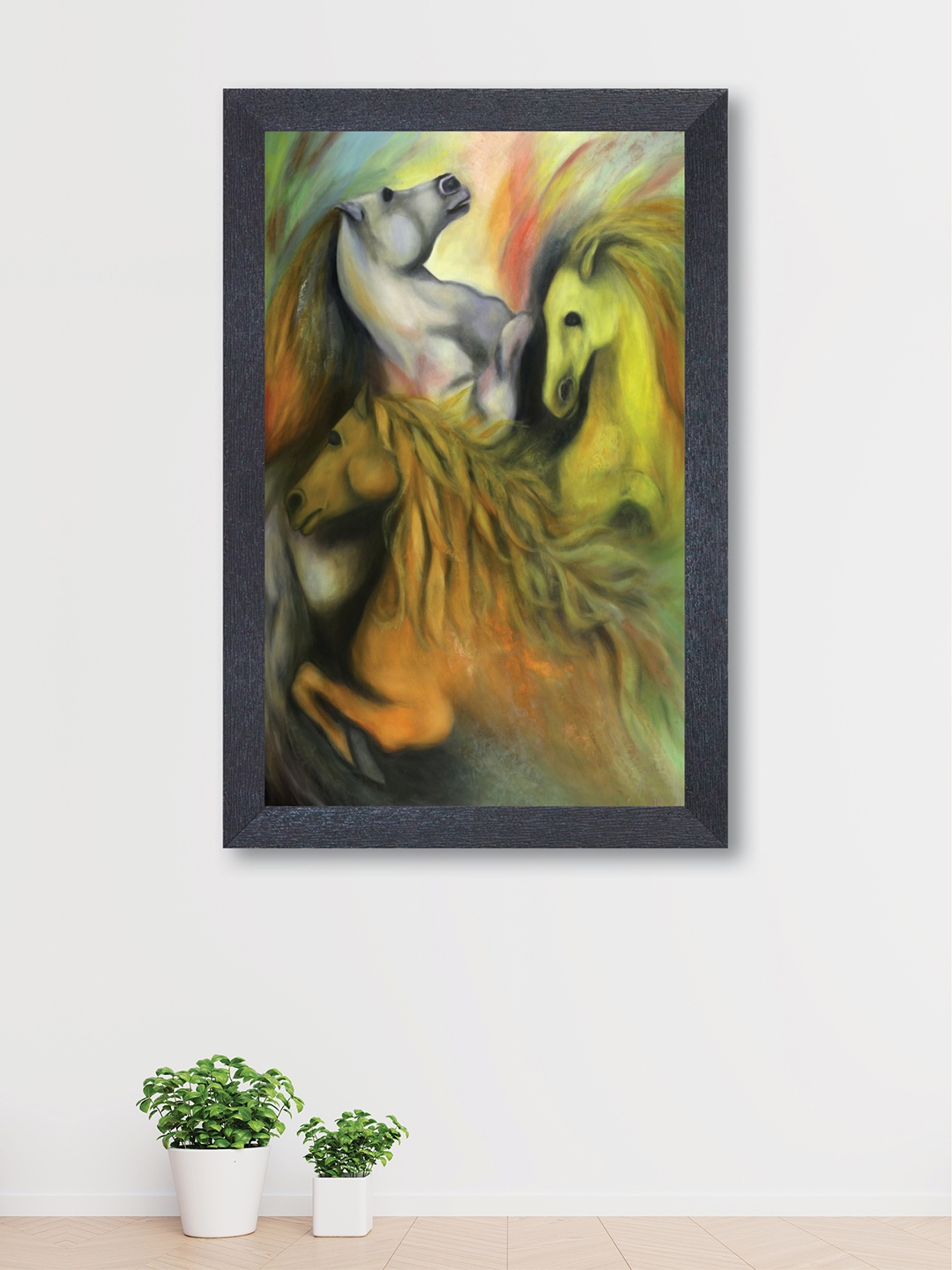 

nest ART Green and White Running 3 Horses Synthetic Wood Wall Art