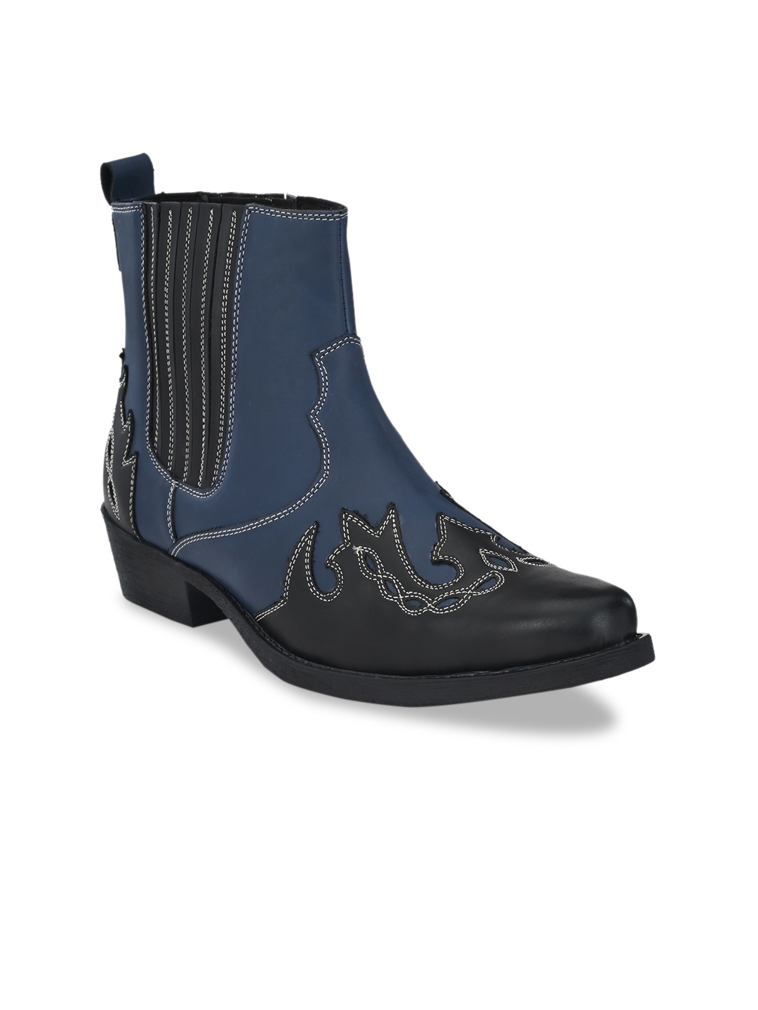 

Delize Men Navy Blue Textured Synthetic Leather Mid-Top Cowboy Boots