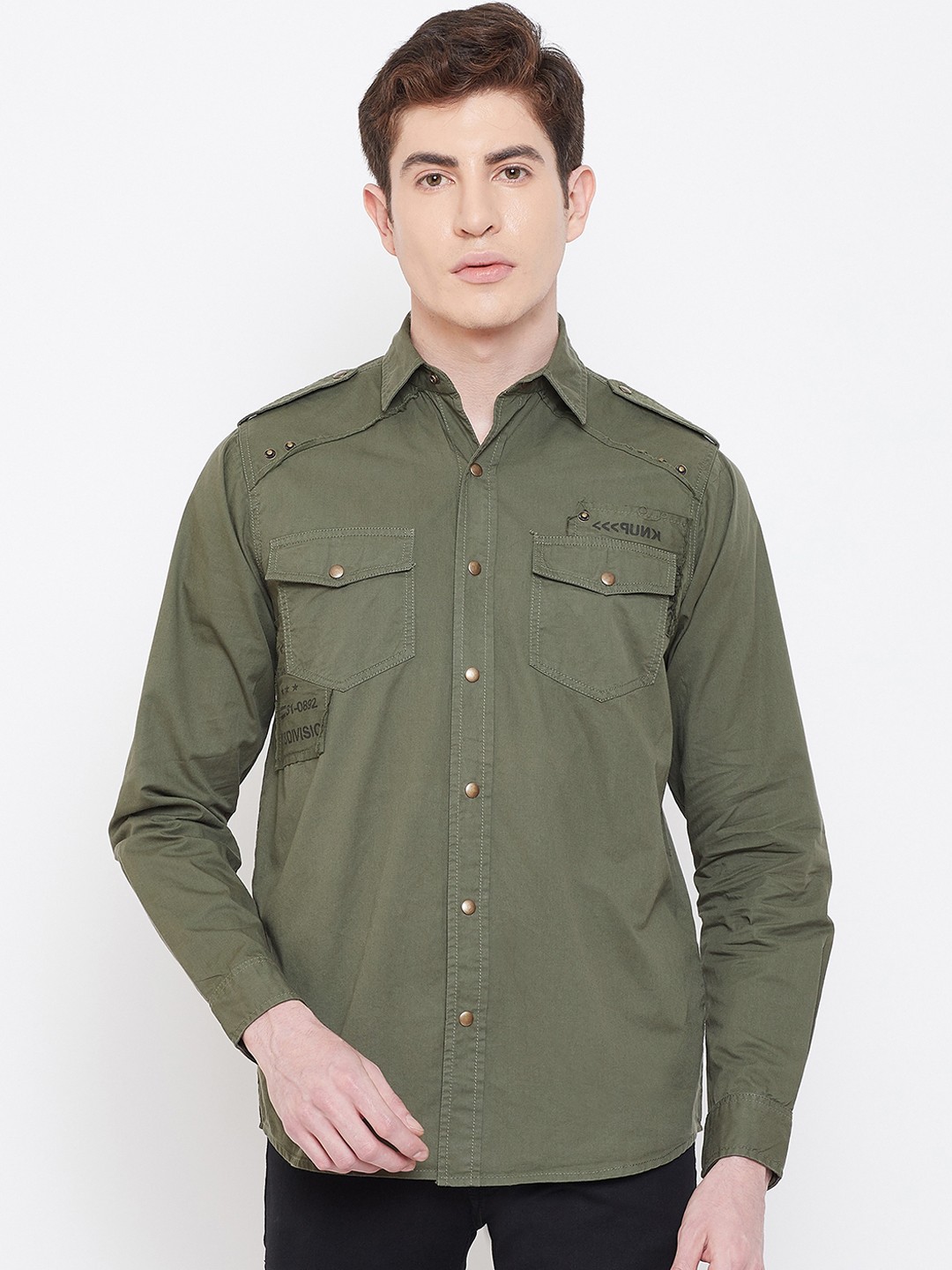 

PUNK Men Olive Green Regular Fit Solid Casual Shirt