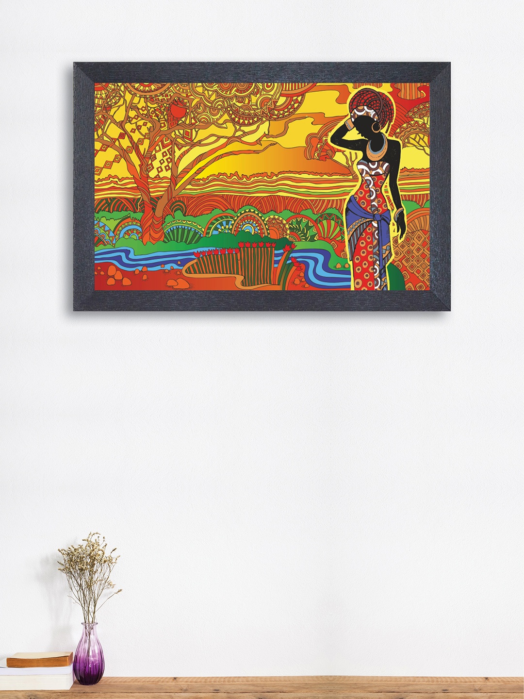 

nest ART Yellow & Red Village Woman Framed Painting