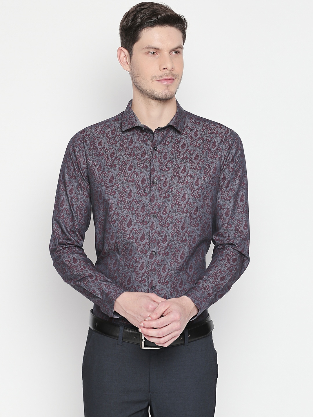 

RICHARD PARKER by Pantaloons Men Grey & Maroon Regular Fit Printed Casual Shirt