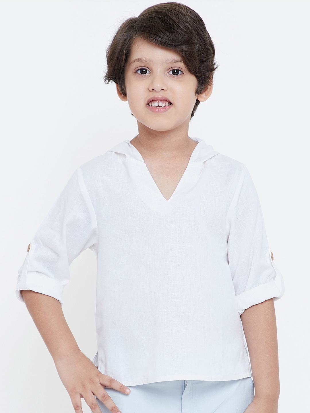 KIDKLO Boys White Regular Fit Solid Casual Shirt