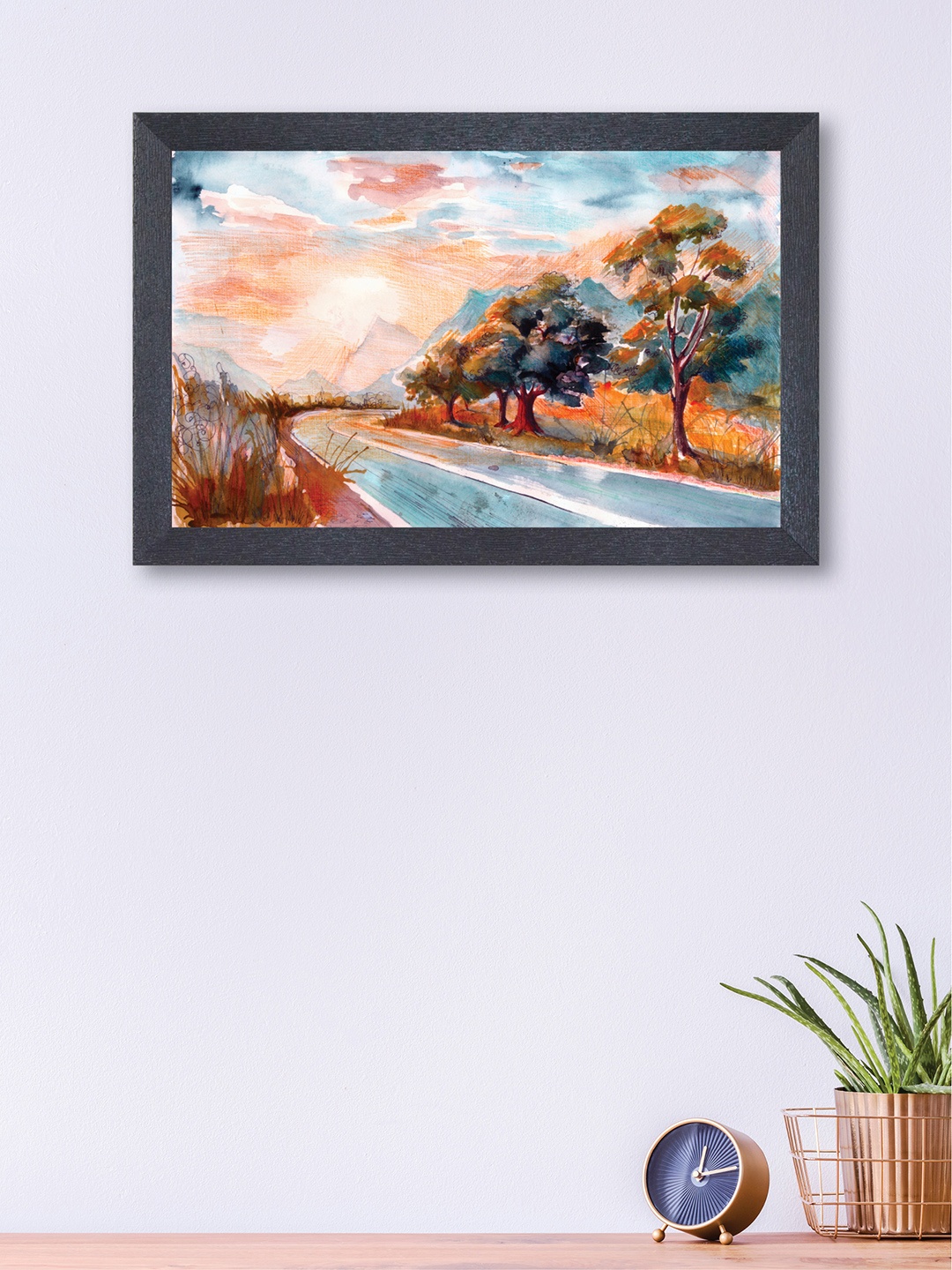 

nest ART Yellow & Green Nature Landscape Framed Painting, Blue