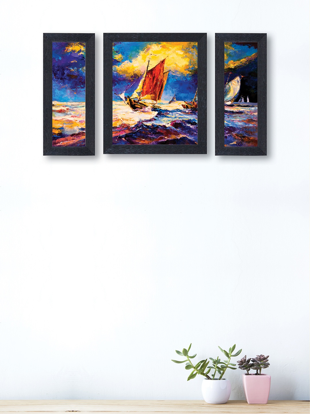 

nest ART Set of 3 Blue & Yellow Sailboat Framed Paintings