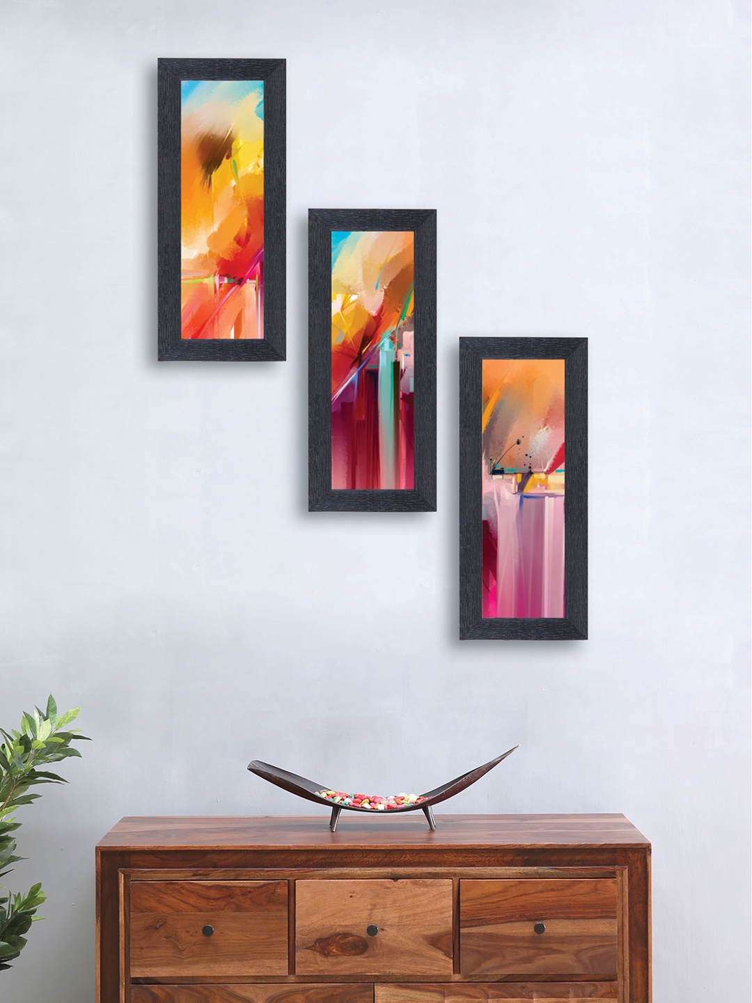 

nest ART Set of 3 Multicoloured Abstract Framed Paintings, Orange
