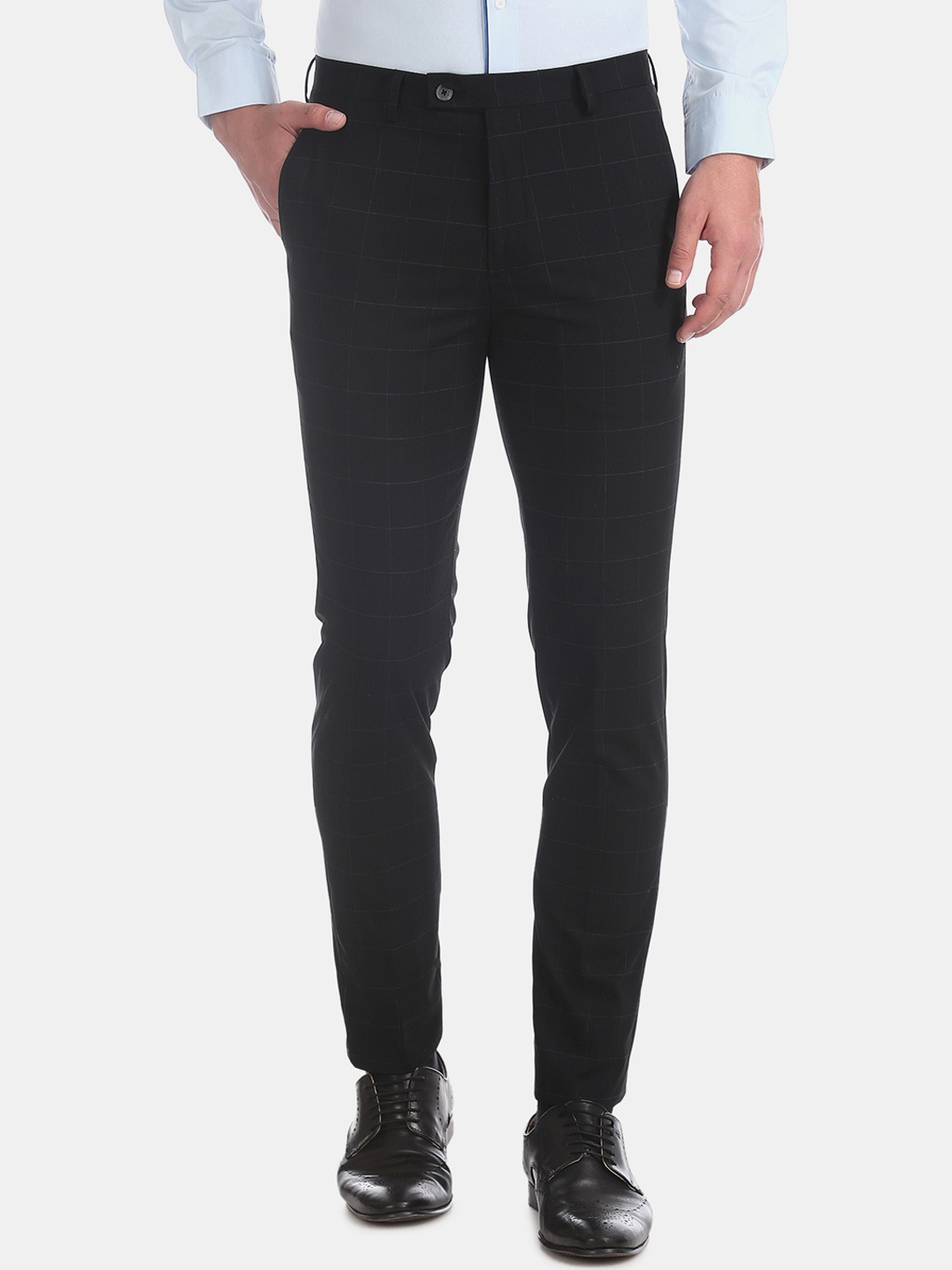 

Arrow New York Men Black Slim Fit Checked Formal Trousers