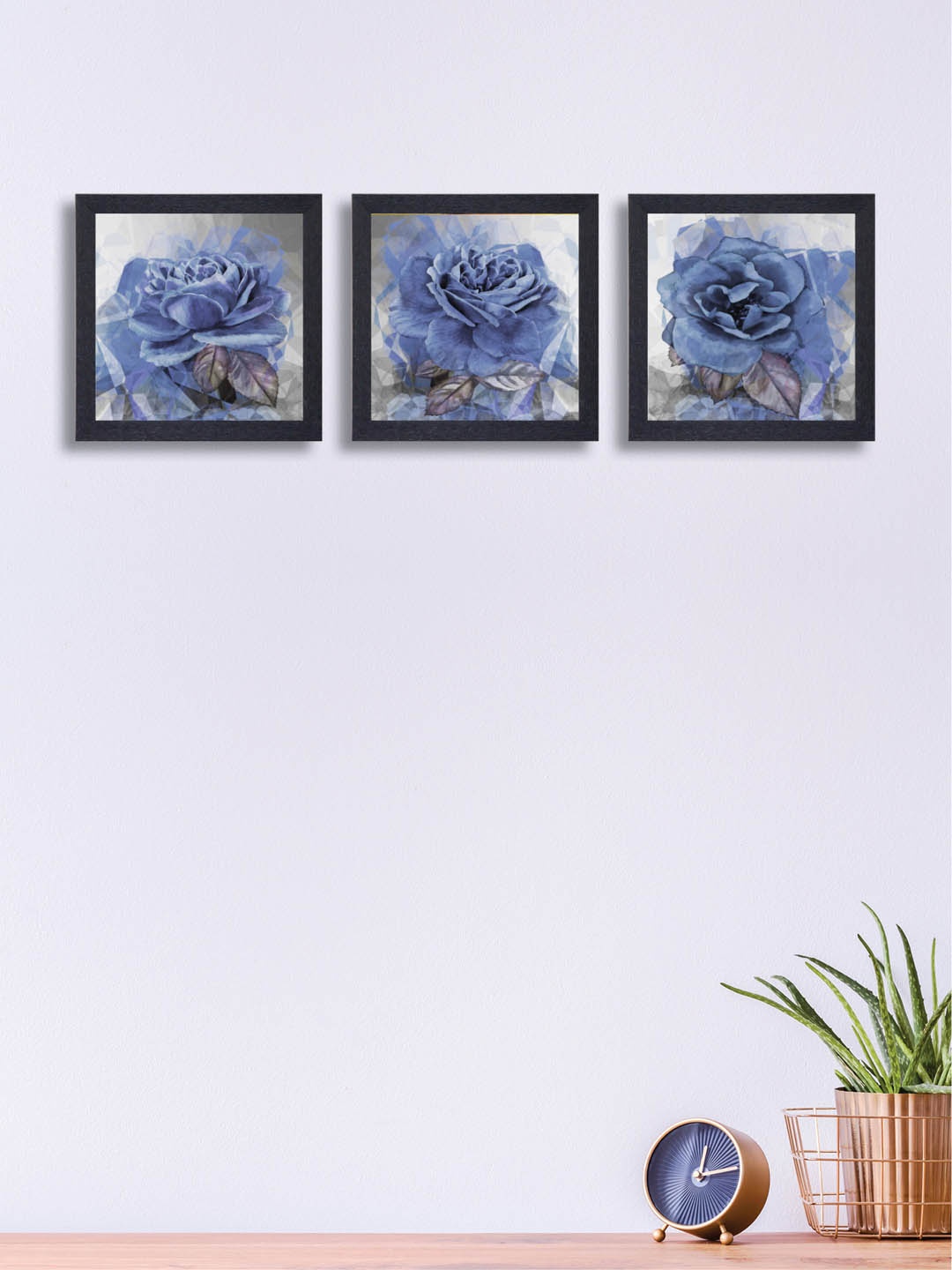 

nest ART Set of 3 Blue & Grey Floral Framed Painting