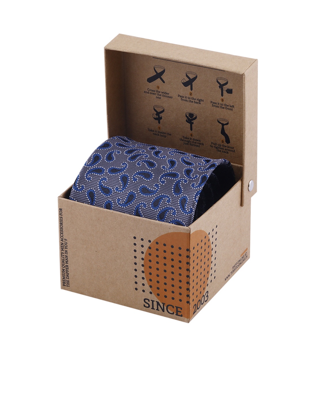 

Tossido Grey & Navy Blue Woven Design Broad Tie