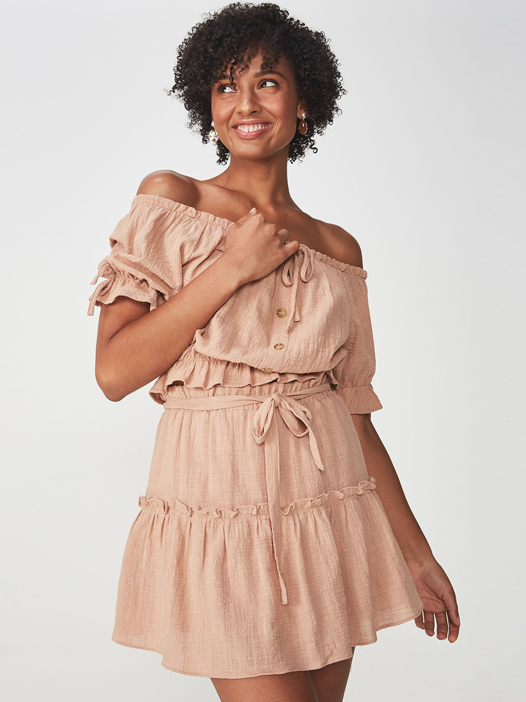 

COTTON ON Women Nude-Coloured Solid Blouson Dress