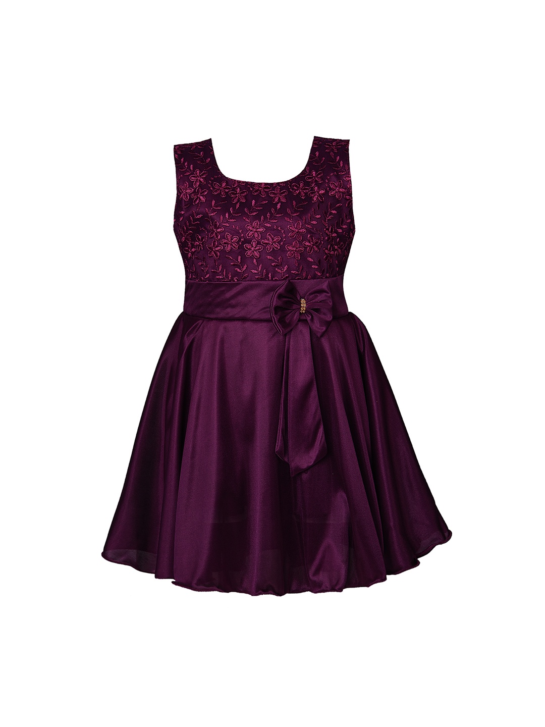 

Wish Karo Girls Burgundy Printed Fit and Flare Dress