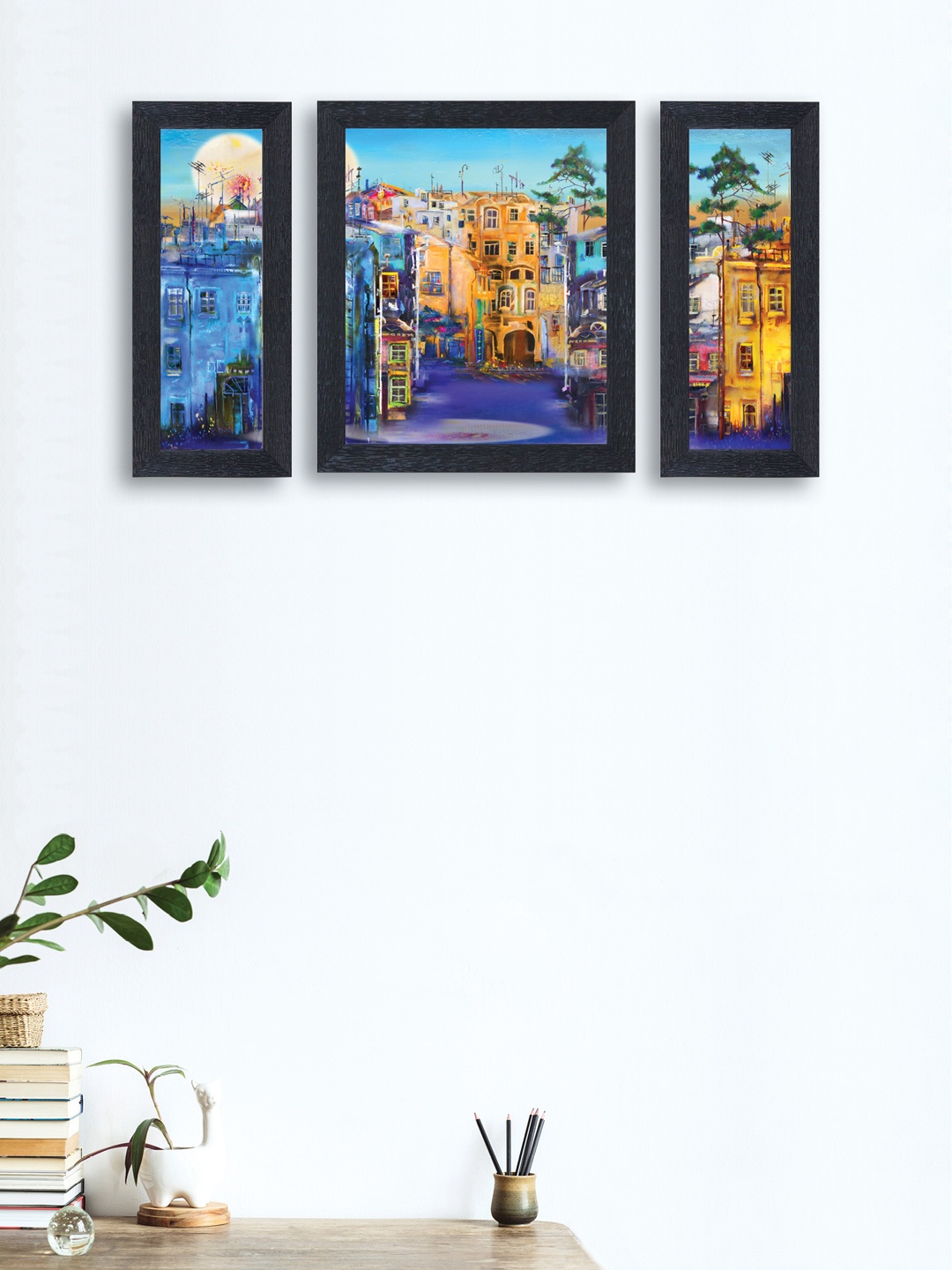 

nest ART Set of 3 Purple & Yellow City Framed Painting