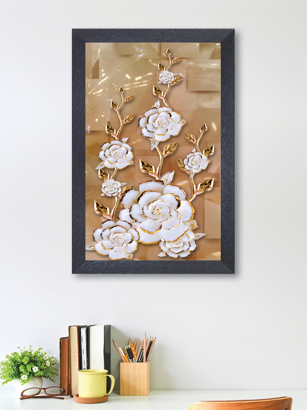 

nest ART Gold-Toned & White Abstract Framed Flower Wall Art