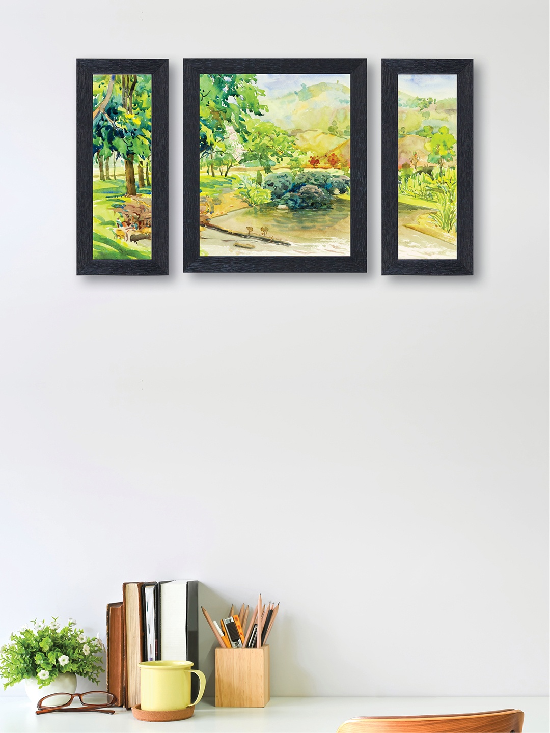 

nest ART Set of 3 Yellow & Green Nature Framed Painting