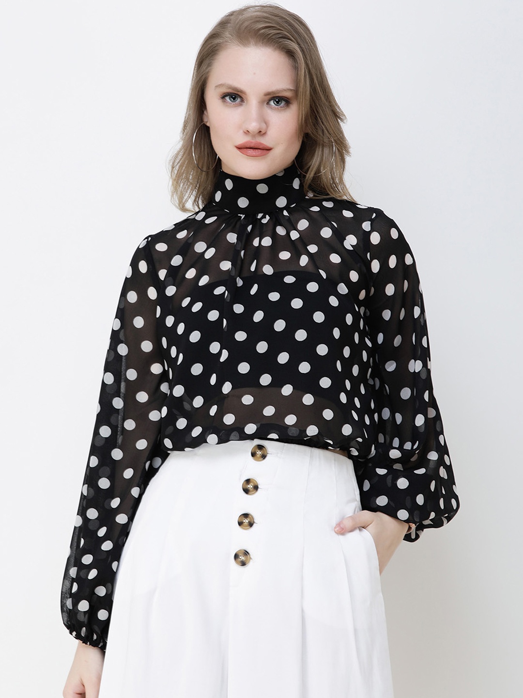 

Cation Women Black & White Printed Top