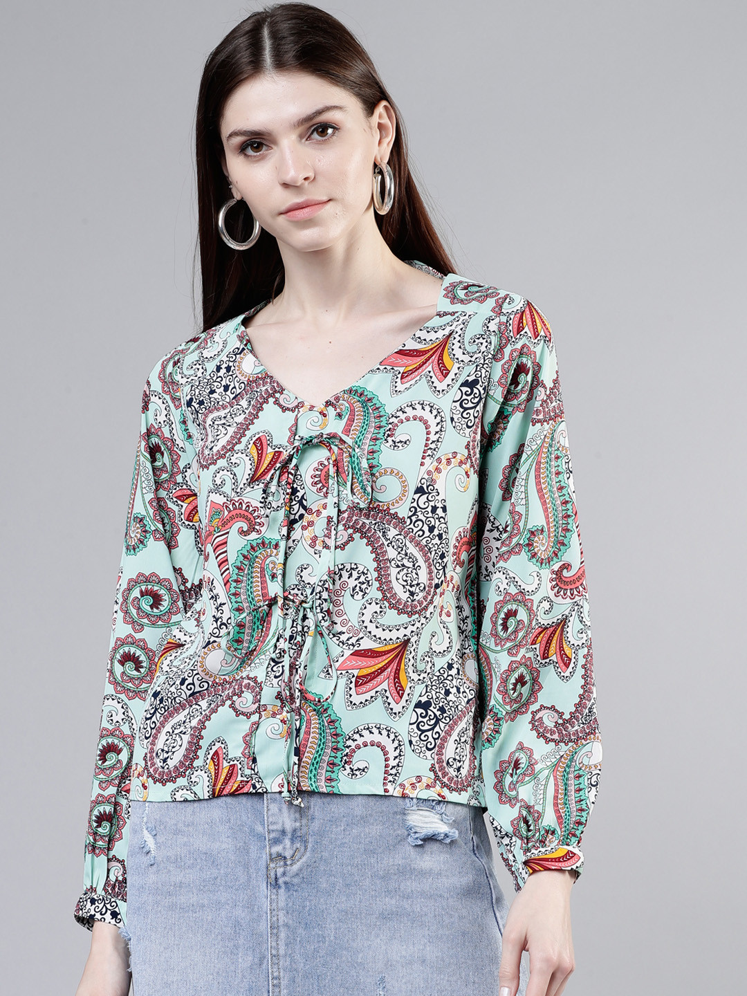 

Tokyo Talkies Women Green & Black Printed Top