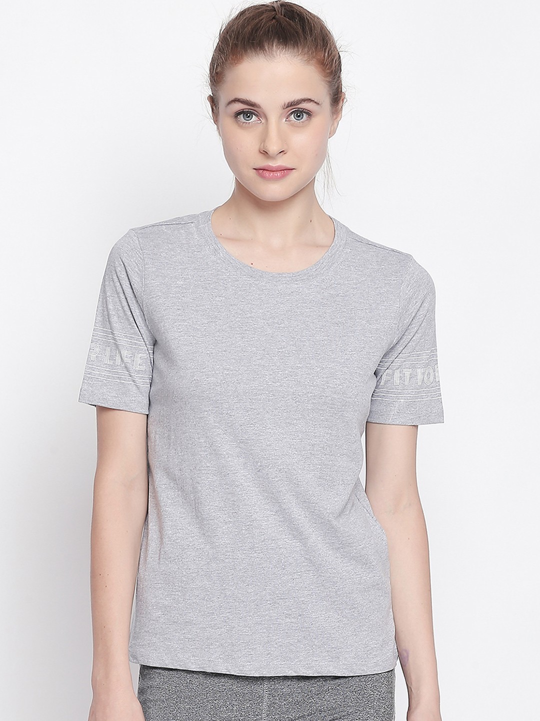

Ajile by Pantaloons Women Grey Solid Round Neck T-shirt