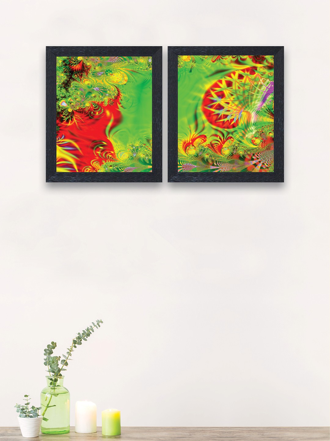 

nest ART Set of 2 Green & Red Abstract Framed Wood Wall Art