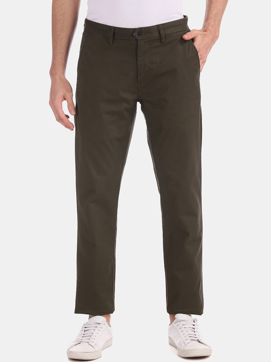 

Arrow Sport Men Olive Green Slim Fit Solid Regular Trousers
