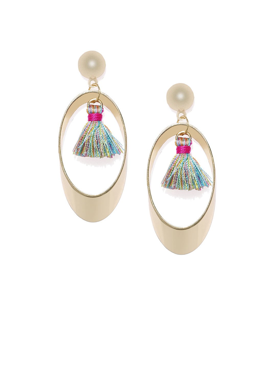 

Blisscovered Gold-Toned & Pink Oval Drop Earrings