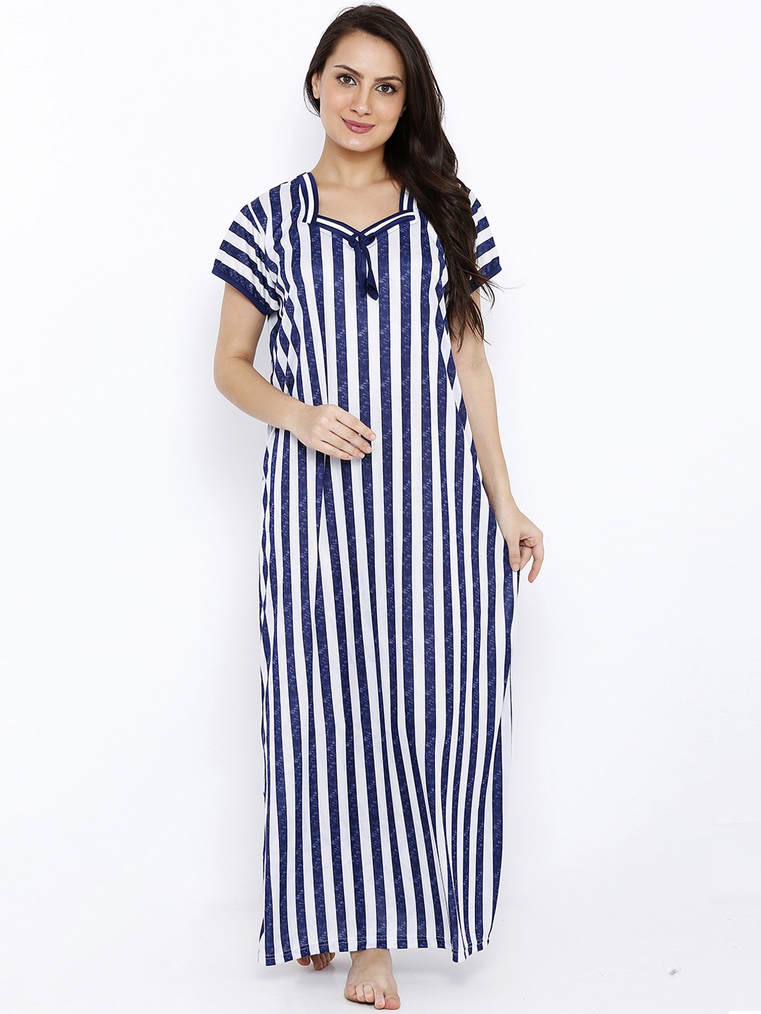 

Pretty Awesome White & Navy Blue Striped Nightdress
