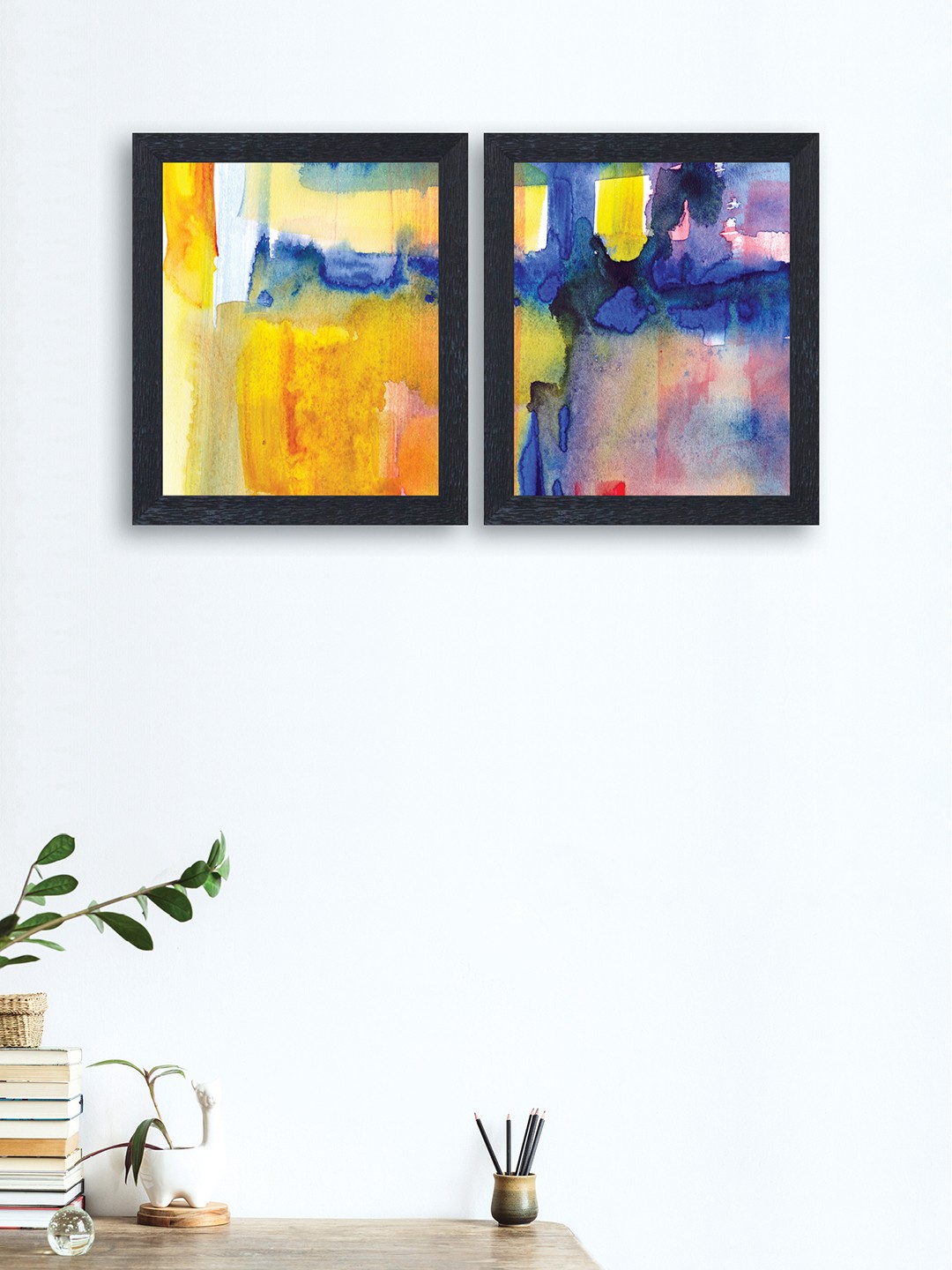

nest ART Set of 2 Blue & Yellow Abstract Framed Wood Wall Art