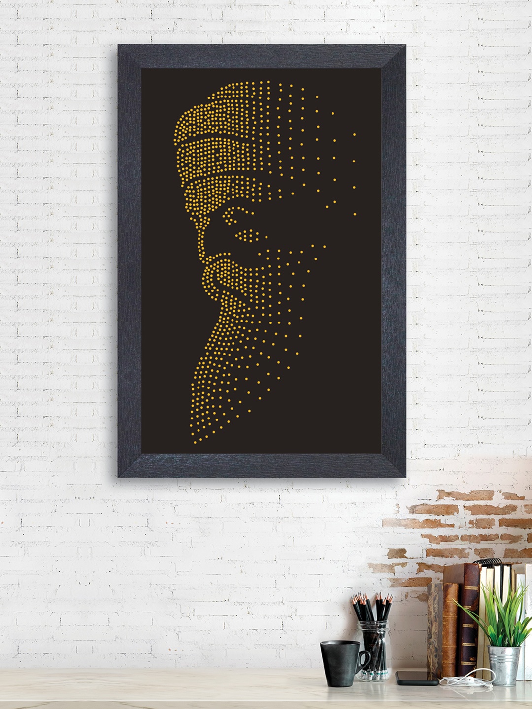 

nest ART Black & Yellow Abstract Framed Gurunanak Dev Wood Wall Art