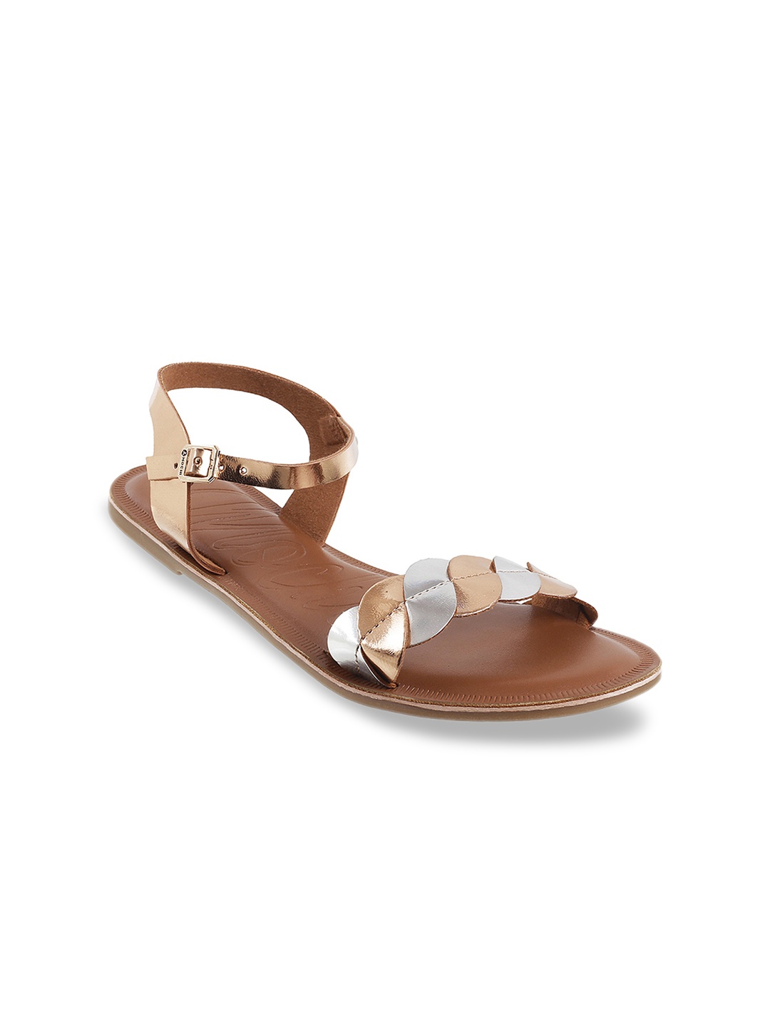 Mochi Women Gold-Toned Embellished Open Toe Flats