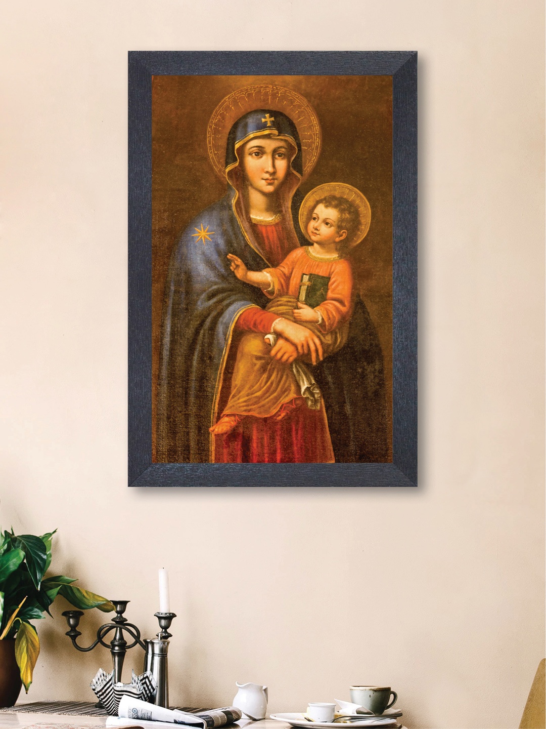 

nest ART Yellow and Purple Mother Mary Framed Wood Wall Art