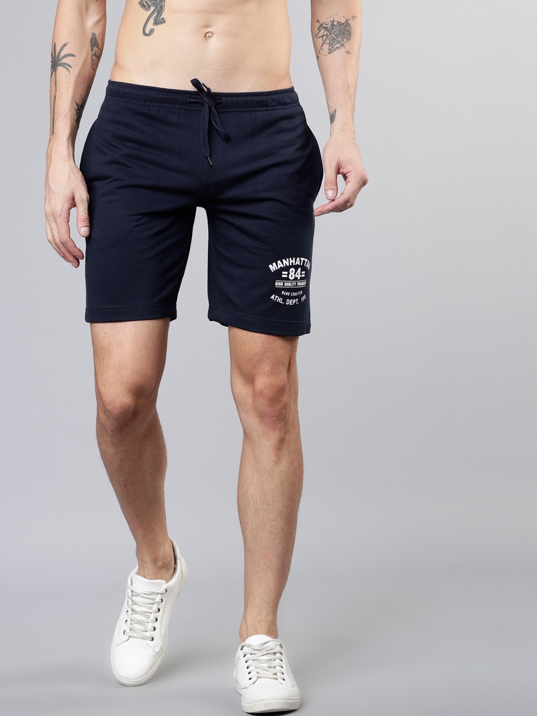 HIGHLANDER Men Navy Blue Solid Slim Fit Regular Shorts