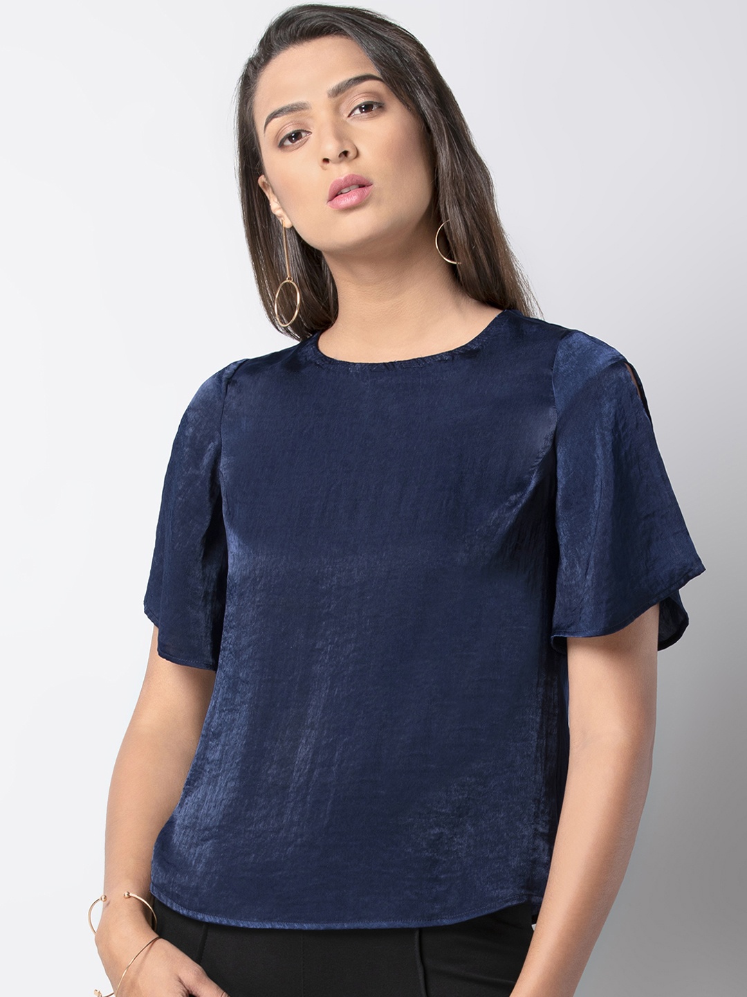 

FabAlley Women Navy Blue Solid Top