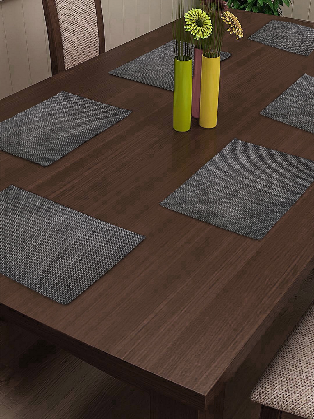 

BIANCA Set of 6 Black Solid PVC Dining Table Mats