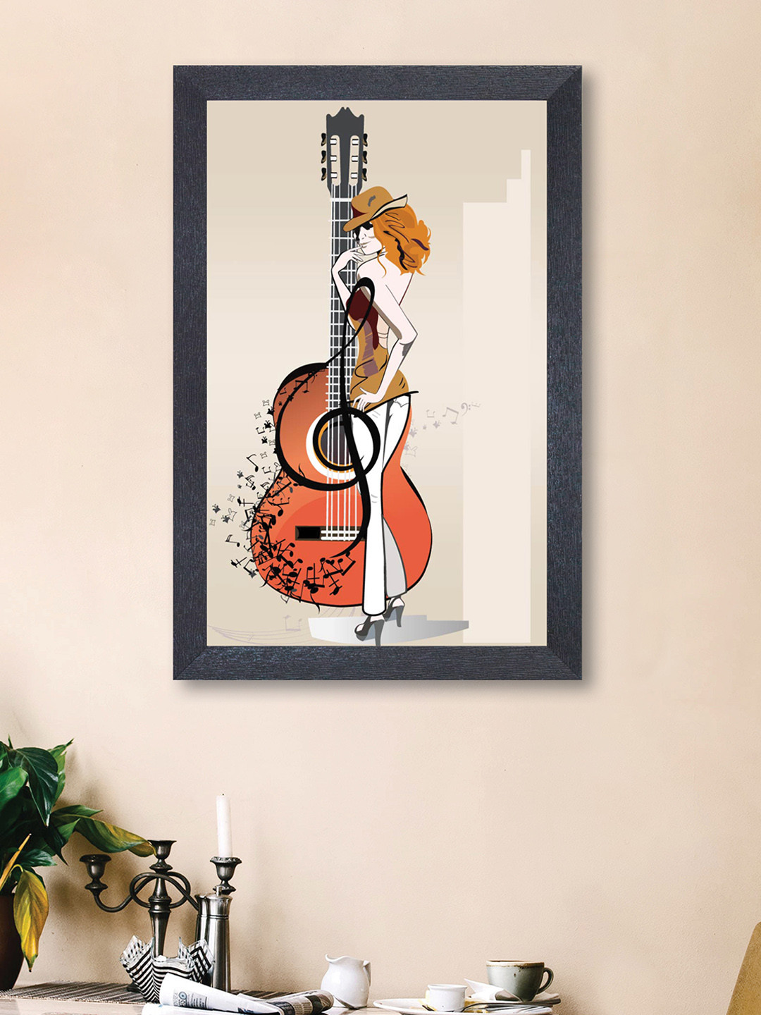 

nest ART Orange and Yellow Girl With Guitar Framed Wood Wall Art