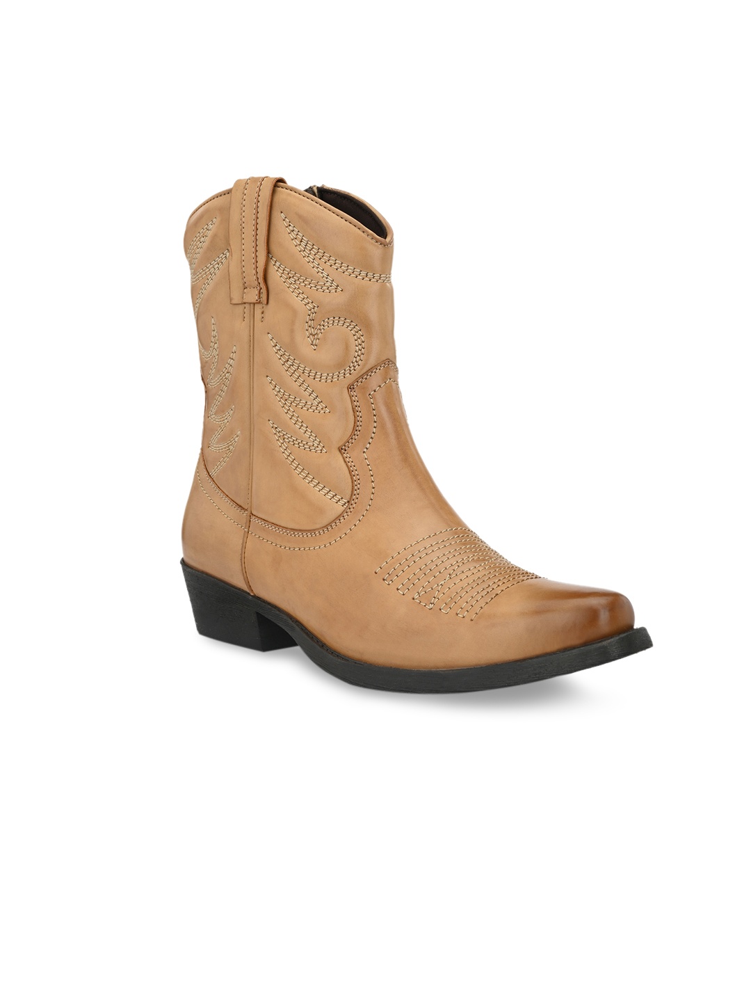 

Delize Men Tan Brown Solid High-Top Cowboy Boots