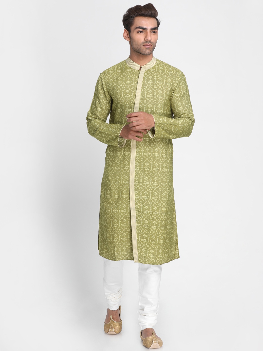 

Nakshi Men Green & Beige Printed Straight Kurta